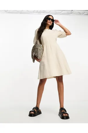 JDY Linen look tie back mini dress in stone