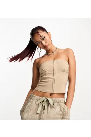 COLLUSION Bandeau bengaline hook and eye corset in stone