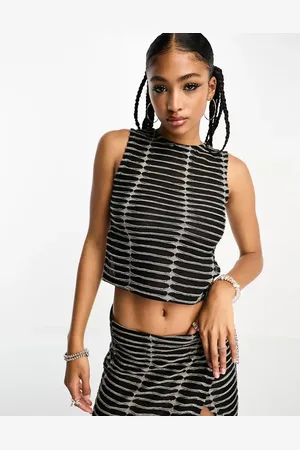 The Ragged Priest Open back chain tank top in shredded jersey co-ord