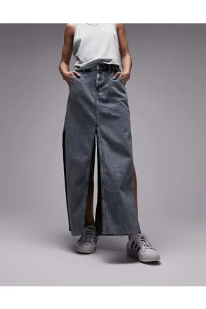 Topshop Split denim midi skirt in authentic wash