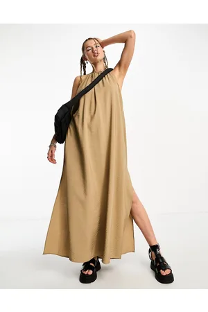 Weekday Aki drape maxi dress in beige