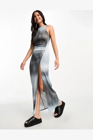 Pull&Bear Thigh split column maxi dress in ombre print