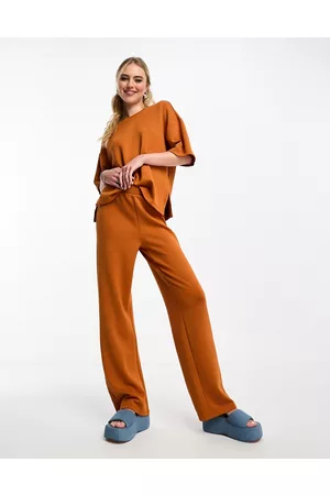 VERO MODA Super soft wide leg jersey trousers co-ord in rust