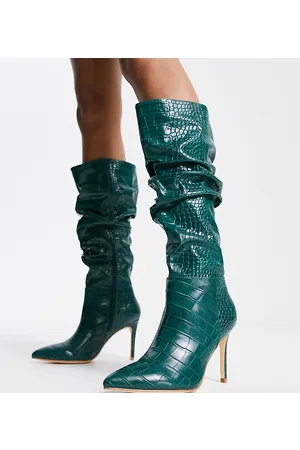 Forever New Exclusive knee high boots in emerald croc