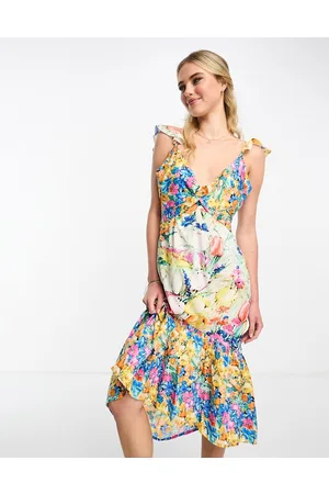 HOPE & IVY Twist front high low midi dress in bright floral