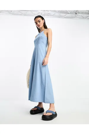 SELECTED Femme halterneck denim maxi dress in