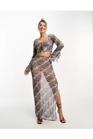 Kaiia Sheer maxi skirt co-ord in snake print