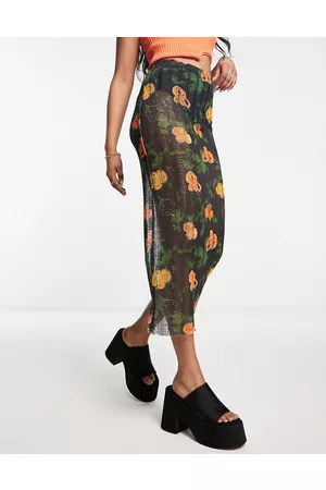 COLLUSION Blur floral knitted beach skirt in