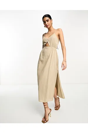 Pretty Lavish Cut-out midaxi dress in stone