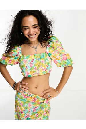 ONLY Puff sleeve cropped top co-ord in floral
