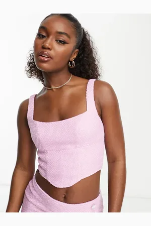 Miss Selfridge Cropped boucle corset top co-ord in pink