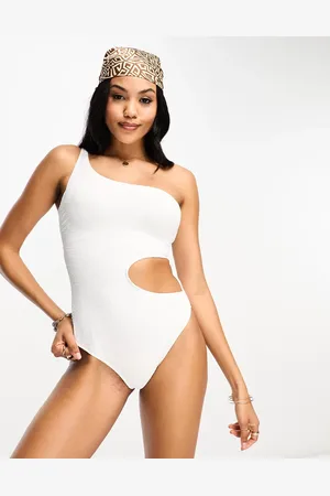 Ivory Rose Fuller Bust crinkle one shoulder balconette swimsuit in