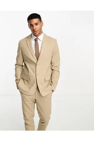 Only & Sons Slim fit linen mix suit jacket in beige