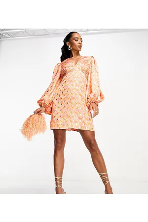 Never Fully Dressed Petite balloon sleeve mini dress in ombre shell print