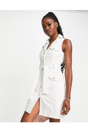 Morgan Sleeveless tuxedo skater dress with belt detail in