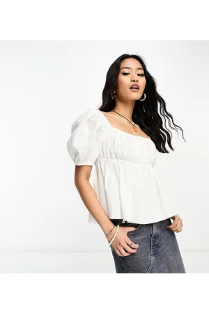 COLLUSION Square neck puff sleeve crop blouse in