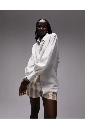 Topshop Angled armhole cheesecloth shirt in sand