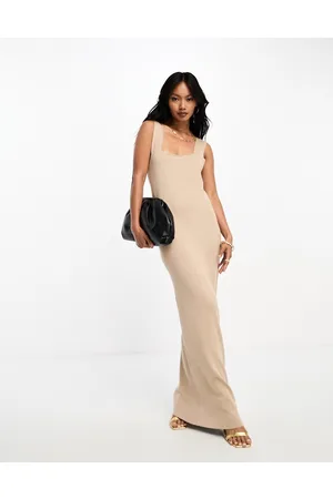Y.A.S Y.A.S structured soft knitted strappy maxi dress in beige