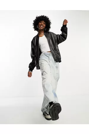 Noisy May Faux leather bomber jacket in