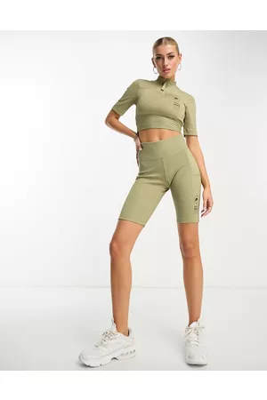 Nike Sport Utility rib legging shorts in neutral olive