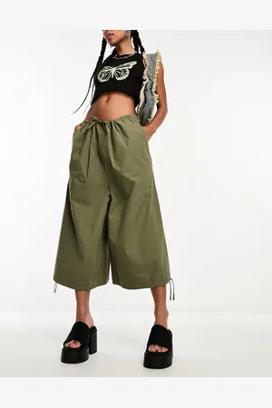 COLLUSION 3/4 length parachute trousers in khaki