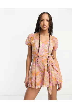 Miss Selfridge Festival chiffon corset detail tiered playsuit in cluster floral