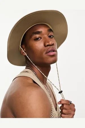 ASOS Safari bucket hat in stone nylon with contrast puller