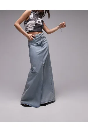 Topshop Denim double split maxi skirt in bleach