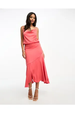 Little Mistress Satin bias midi skirt co-ord in burnt
