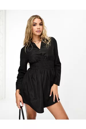 Threadbare Poplin ruched waist shirt dress in