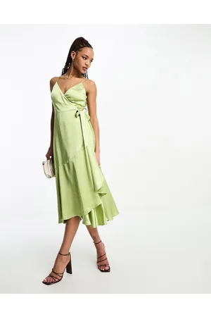 Style Cheat Cami wrap satin midi dress in lime