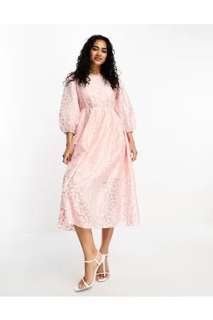 Glamorous Tie back puff sleeve midi smock dress in organza