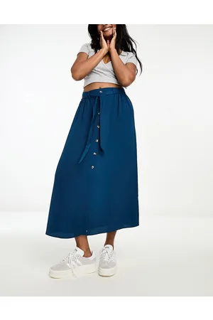 ASOS Button through midi skirt with tie waist in navy