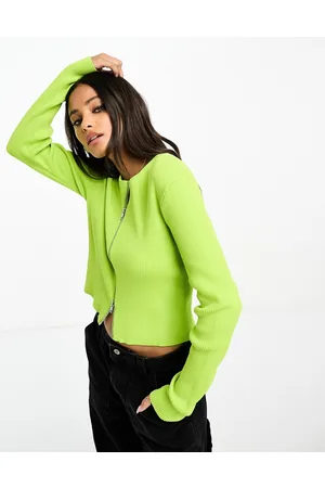 Monki Rib knit zip up top in