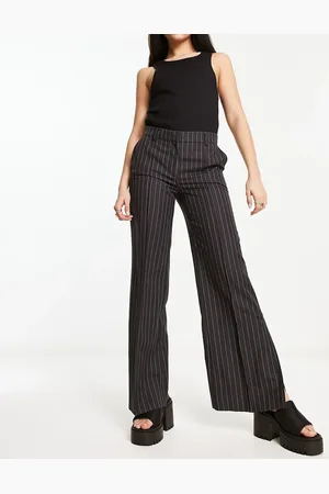 Weekday Kylie flared trousers in dark pinstripe