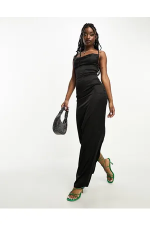 NaaNaa Satin cowl neck maxi dress with tie back detail in