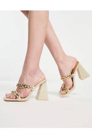 Public Desire Pina raffia sandals with chain in ecru