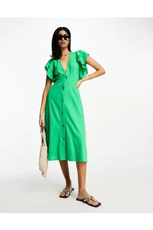 VILA Flutter sleeve midi dress in