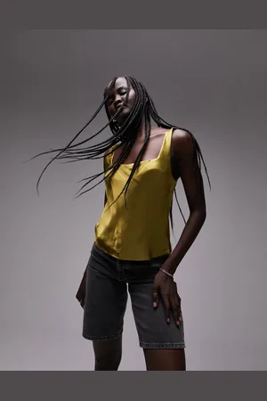 Topshop Square neck satin cami in olive