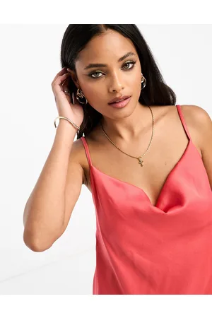 Little Mistress Cowl front satin cami top co-ord in burnt