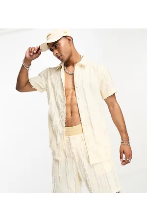 Labelrail X Stan & Tom textured stripe short sleeve shirt co-ord in ecru