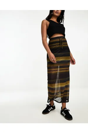 VERO MODA Longline mesh maxi skirt in blurred stripes