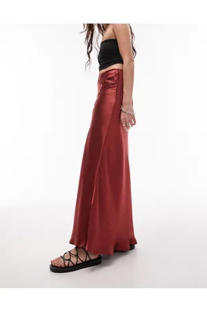 Topshop Asymmetric maxi skirt with ruched panel in ruby red