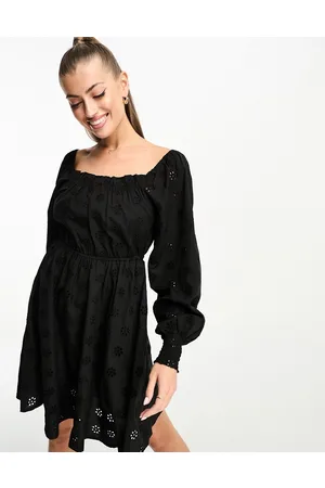 Threadbare Broderie long sleeve mini dress in