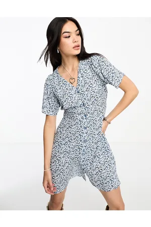 ONLY V neck tie waist mini dress in floral