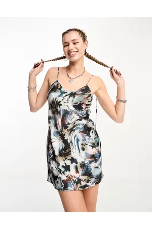 Weekday Yui mini slip dress with open back in swirl print