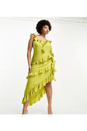 ASOS ASOS DESIGN Curve Exclusive ruffle cami maxi dress with drape detail in olive