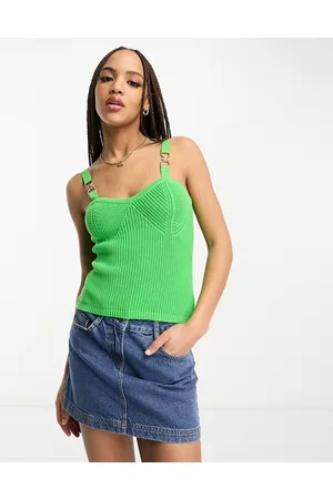 Morgan Ribbed knitted top with gold clasp detail in