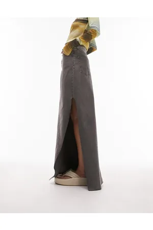 Topshop Denim thigh split maxi skirt in