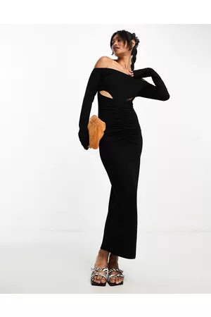 ASOS Bardot ruched front cut out long sleeve midi dress in